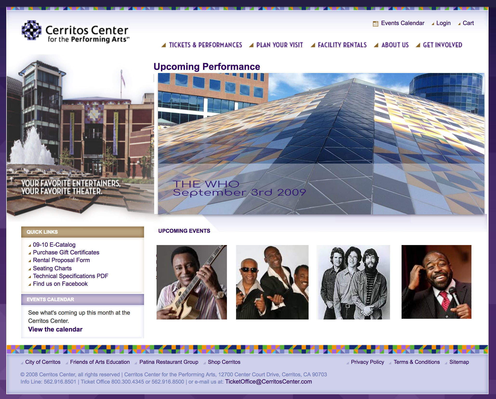 Cerritos Center for the Performing Arts website screenshot