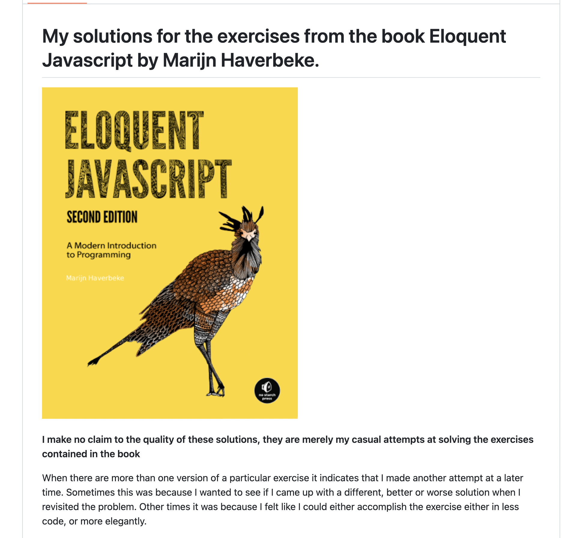GitHub repository for Eloquent Javascript solutions