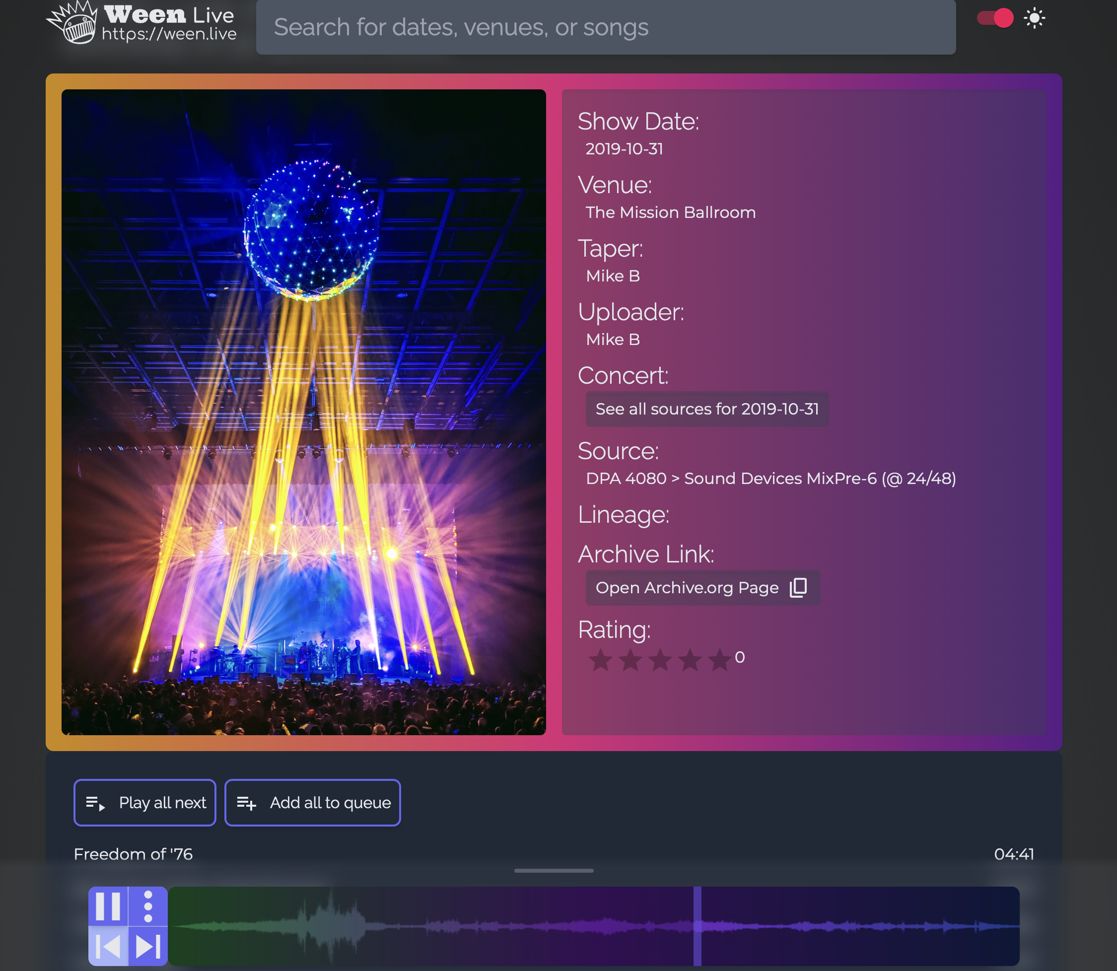 Ween.live website screenshot